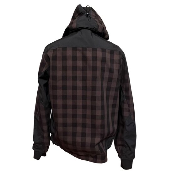 Woolrich Mens Black Brown Buffalo Plaid Jacket Coat Packable Hood Lightweight M - Picture 10 of 16